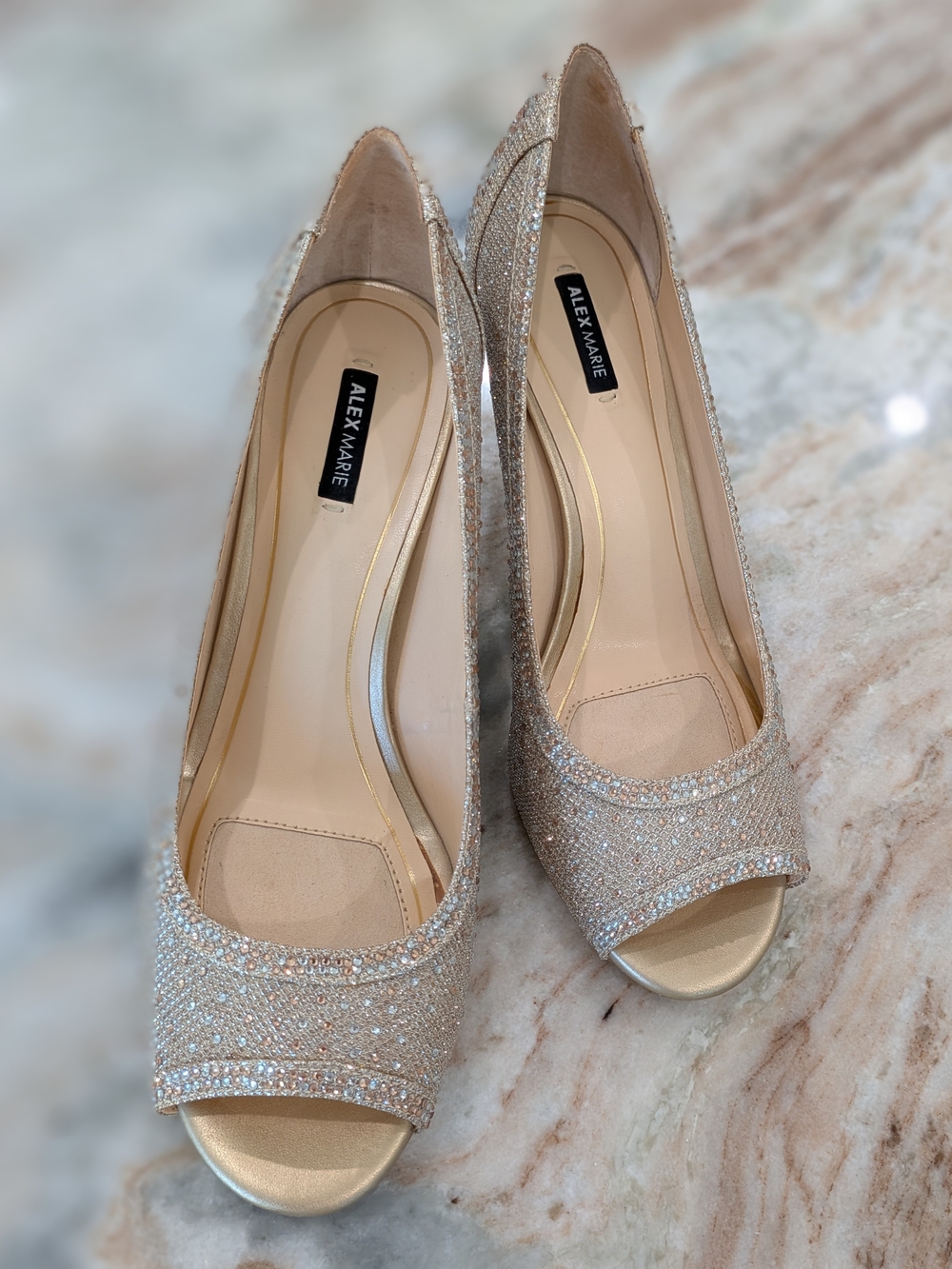 Alex Marie Women's Sparkling Champagne Peep-Toe Pumps Size 9